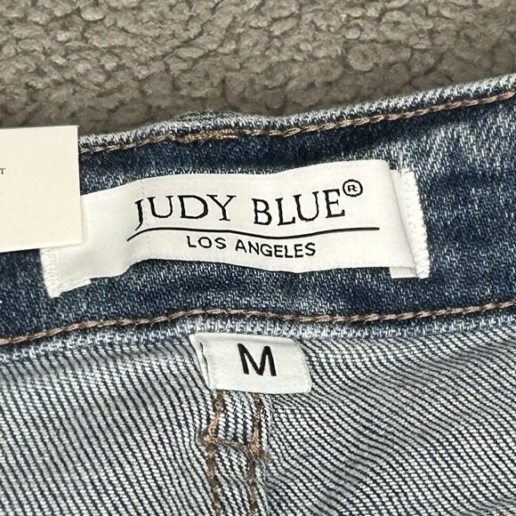 Judy Blue Jean Shorts Womens Medium Blue Denim High Waist Studded Fringed Hem - Picture 3 of 10